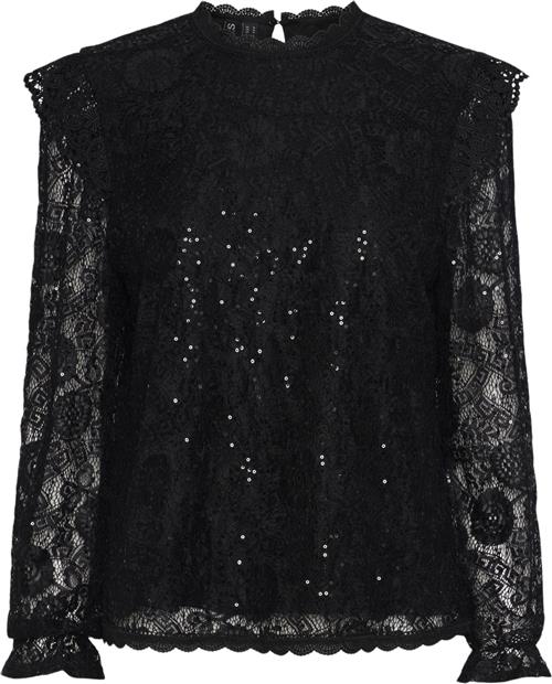 Se Pieces Pcolline LS Lace Sequins TOP Noos Kvinde Sort Toppe Regular Fit Str L - hos Magasin ved Magasin