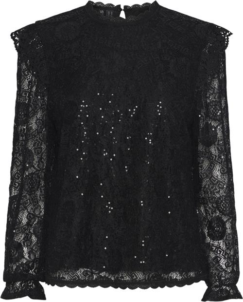 Se Pieces Pcolline LS Lace Sequins TOP Noos Kvinde Sort Toppe Regular Fit Str XL - hos Magasin ved Magasin