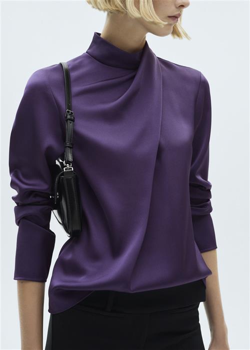 MANGO Blouse .- Drapy Kvinde Medium Purple Langærmede Bluser Slim Fit Str XL - hos Magasin