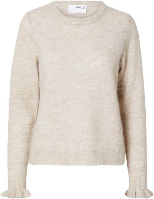 Selected Femme Slflulu LS Knit Frill Cuff Oneck N Kvinde Birch/melange Sweaters Regular Fit Str S - hos Magasin