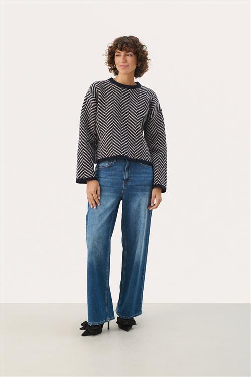 Se Part Two Leslypw PU Kvinde Navy Jacquard Sweaters Str XS - hos Magasin ved Magasin