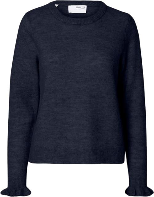 Se Selected Femme Slflulu LS Knit Frill Cuff Oneck N Kvinde Dark Sapphire/melange Sweaters Regular Fit Str L - hos Magasin ved Magasin