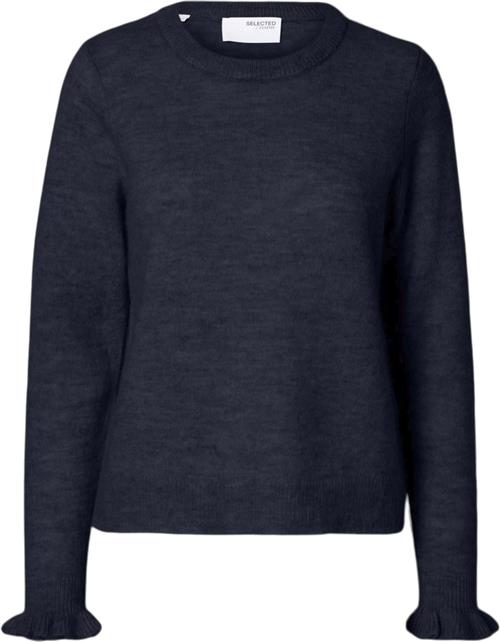 Se Selected Femme Slflulu LS Knit Frill Cuff Oneck N Kvinde Dark Sapphire/melange Sweaters Regular Fit Str XL - hos Magasin ved Magasin