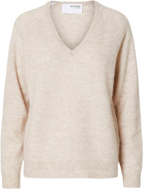 Se Selected Femme Slflulu NEW LS Knit Vneck B Noos Kvinde Birch/melange Sweaters Regular Fit Str XS - hos Magasin ved Magasin