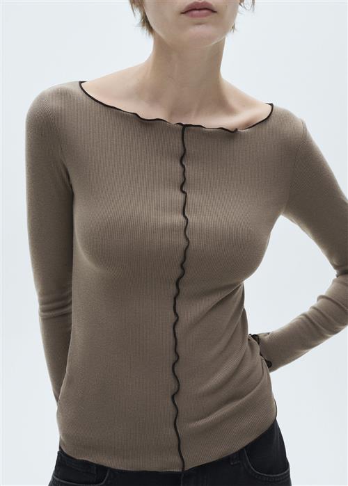 MANGO Long Sleeve Tshirt With Decorative Kvinde Brown Kortærmede T-shirts Str XS - hos Magasin