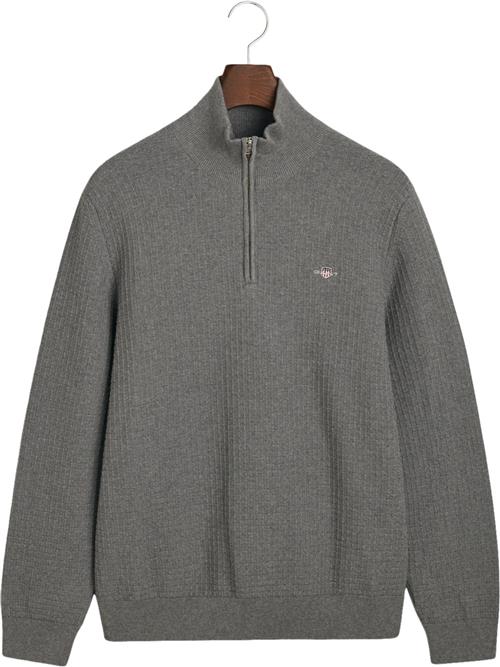 Se Gant Cotton Textured Half ZIP Mand Dark Grey Melange Sweaters Str L - hos Magasin ved Magasin