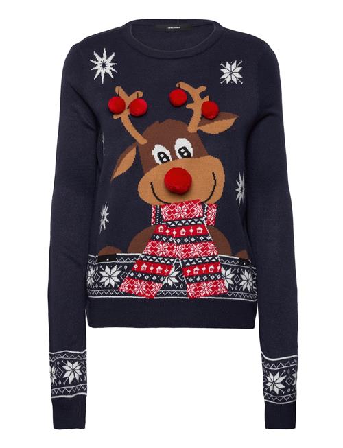 Se Vero Moda Vmnewfrostydeer Ls O-Nck Blouse Xmas Rep Vero Moda Navy ved Booztlet