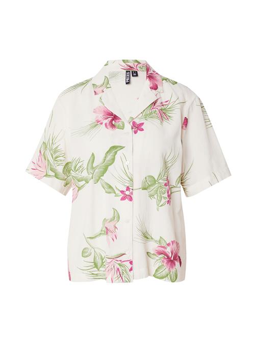 PIECES Bluse 'ALOHA'  creme / lysegrøn / pink / lyserød