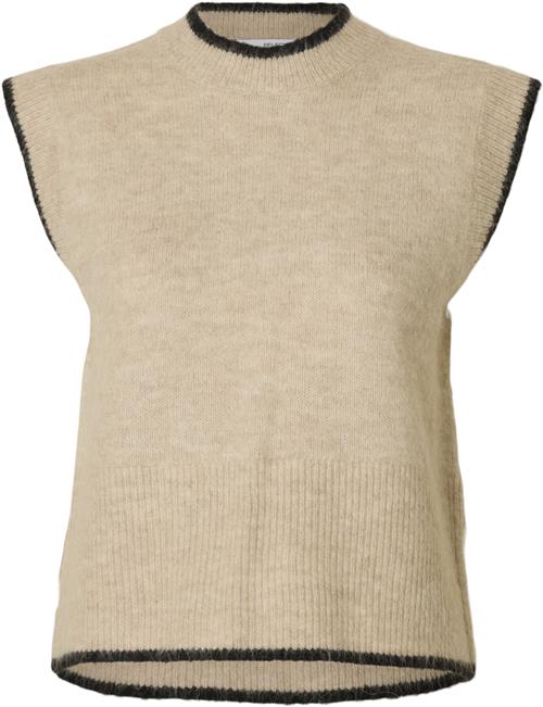 Selected Femme Slfalva Oneck Knit Vest D2 Kvinde Birch/detail Black Strikveste Str M - hos Magasin