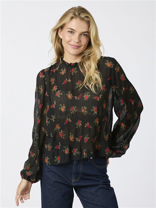 Se Neo Noir Lovise Plissé Flower Blouse Kvinde Black Langærmede Bluser Str 40 - hos Magasin ved Magasin