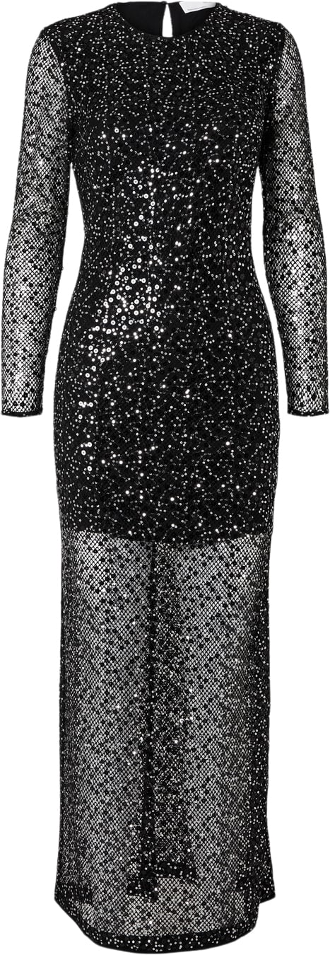 Selected Femme Slfnoel LS Ankle Sequins Dress B Kvinde Sort Korte Kjoler Regular Fit Str 42 - hos Magasin