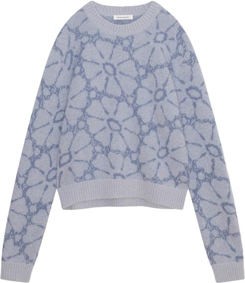 Wood Wood Wwspencer Graphic Knit Jumper Kvinde Soft Blue Sweaters Str M - hos Magasin