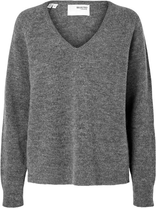 Se Selected Femme Slflulu NEW LS Knit Vneck B Noos Kvinde Grå Sweaters Str S - hos Magasin ved Magasin