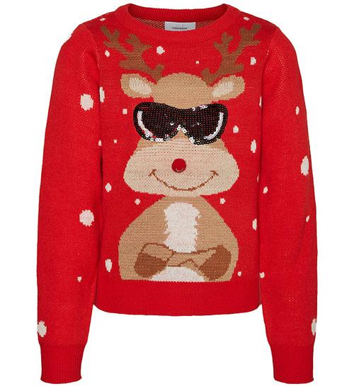 Se Vero Moda Girl Bluse - Strik - VmnEwtinsel - Chinese Red ved KidsWorld