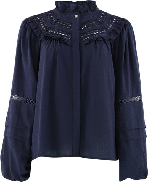 CONTINUE Sienna emb Kvinde Navy Blue Langærmede Bluser Str L - hos Magasin