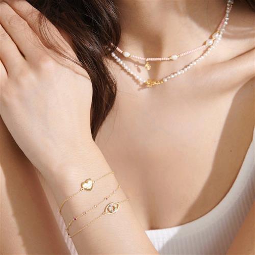 With love darling Heartbeat Bracelet Vermeil (925 Sterling Silver Gold Plated 2. 5 Micro ONE SIZE - Kædearmbånd Med Vedhæng hos Magasin