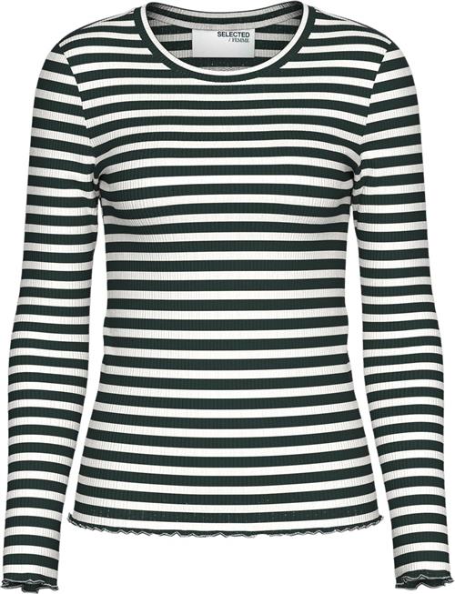 Selected Femme Slfanna LS Crew Neck TEE STR Noos Kvinde Scarab/w Snow White Stripes Langærmede T-shirts Regular Fit Str L - hos Magasin