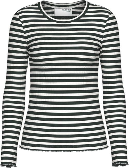 Selected Femme Slfanna LS Crew Neck TEE STR Noos Kvinde Scarab/w Snow White Stripes Langærmede T-shirts Regular Fit Str M - hos Magasin