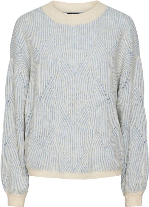 Se Pieces Pcjenna LS Oneck Knit Noos BC Kvinde Whitecap Gray/faded Denim Sweaters Regular Fit Str S - hos Magasin ved Magasin