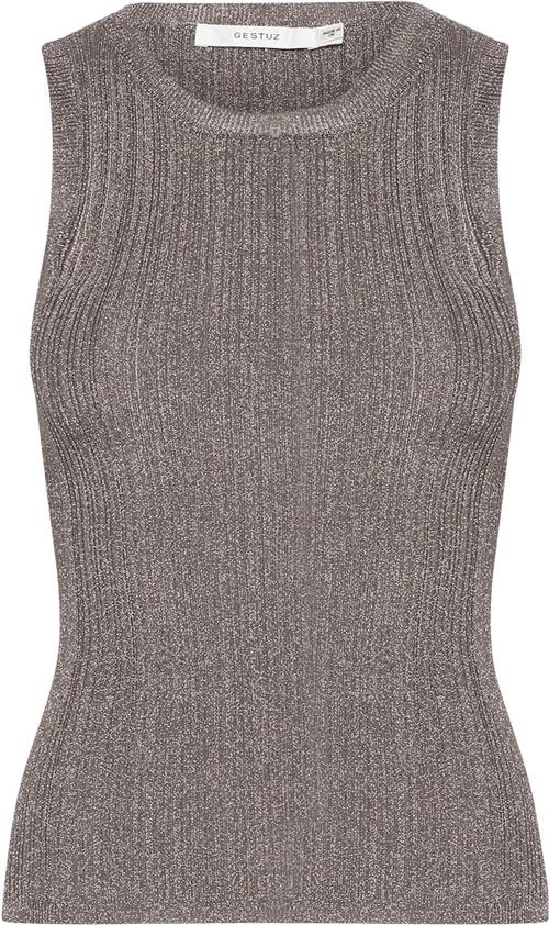 Gestuz Silvigz rib sl top Kvinde Warm Grey Metallic Toppe Str XS - hos Magasin