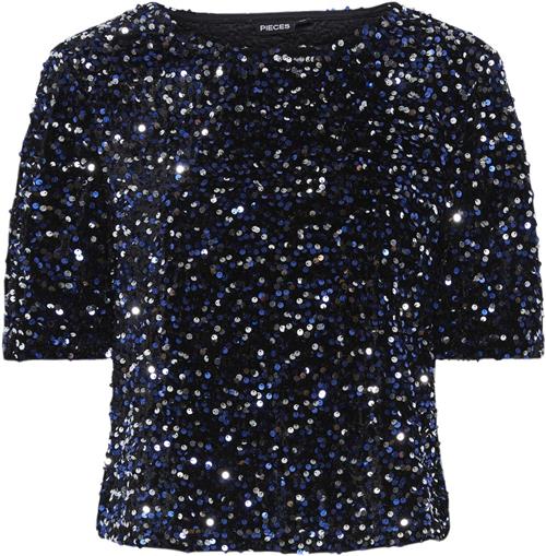 Se Pieces Pckam SS TOP BC Kvinde Black/bellweather Sequins Toppe Regular Fit Str L - hos Magasin ved Magasin