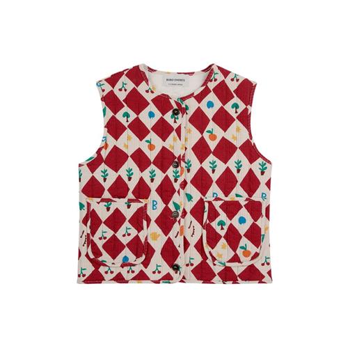 Bobo Choses Harlequin Mønstret Quiltet Vest Rød | Rød | 10-11 years