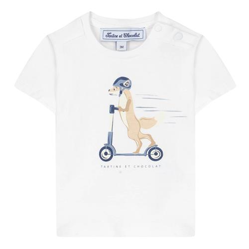 Tartine et Chocolat T-Shirt i White med Fox på Scooter | Hvid | 4 years