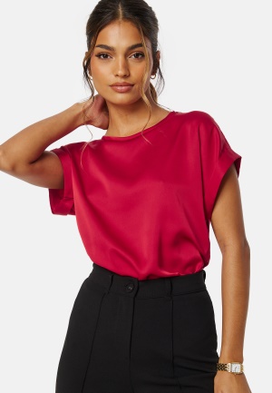 VILA Viellette S/S Satin Top Barbados Cherry 34