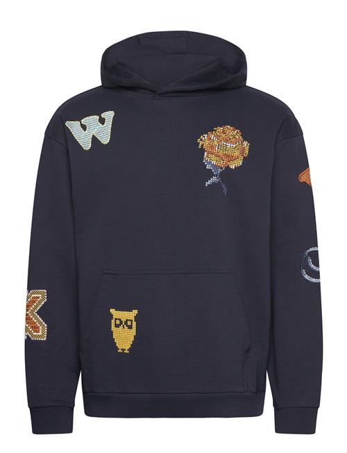 Knowledge Cotton Apparel Loose Fit Hood Sweat With Aop Embro Knowledge Cotton Apparel Navy