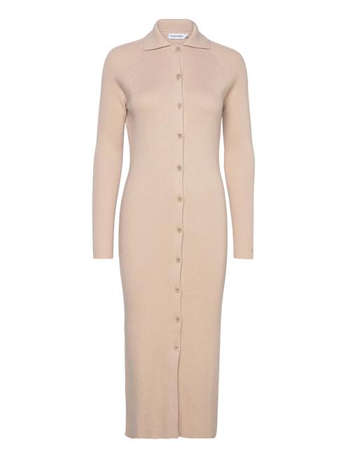 Calvin Klein Essential Rib Shirt Dress Calvin Klein Beige