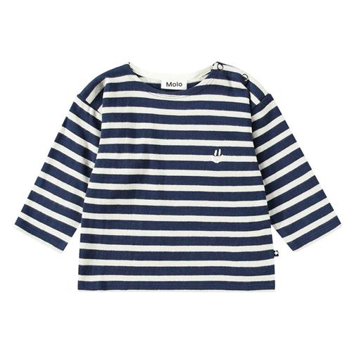 Se Molo GOTS Edarko Stribet Langærmet T-shirt Oceanic | Marine blå | 80 cm ved Babyshop