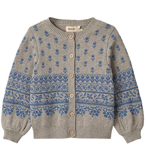 Se Wheat Cardigan - Strik - Jacquard - Vikki - Warm Grey Melange ved KidsWorld