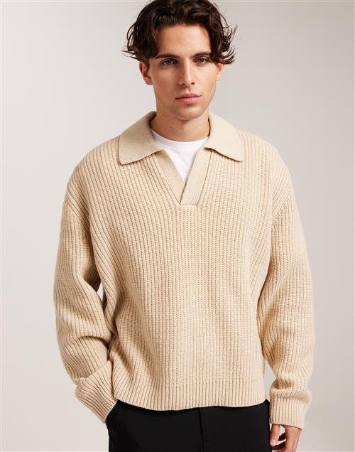 J Lindeberg Jethro Heavy Polo Knit Trøjer med lynlås Beige