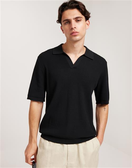 Gant Open Knit Ss Polo Kortærmede poloer Sort