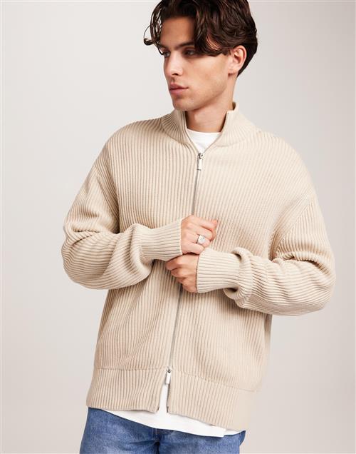 Selected Homme Slhdry Ls Knit Relaxed Full Zip Trøjer med lynlås Beige