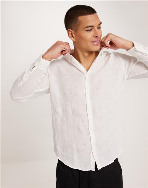 Selected Homme Slhregkylian-Linen Shirt Ls Classic Blå skjortor Hvid