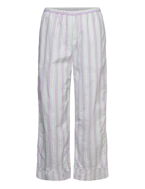 Se Ganni Stripe Seersucker Elasticated Mid Waist Pants Ganni Green ved Booztlet