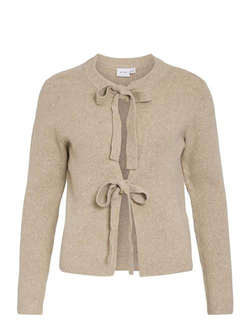 Se Vila Vifloey L/S O-Neck Short Tie Cardigan/Ka Vila Beige ved Booztlet