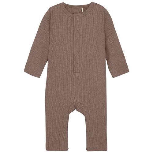 Se Fixoni Romper LS Mélange Rib Deep Taupe | Brun | 62 cm ved Babyshop