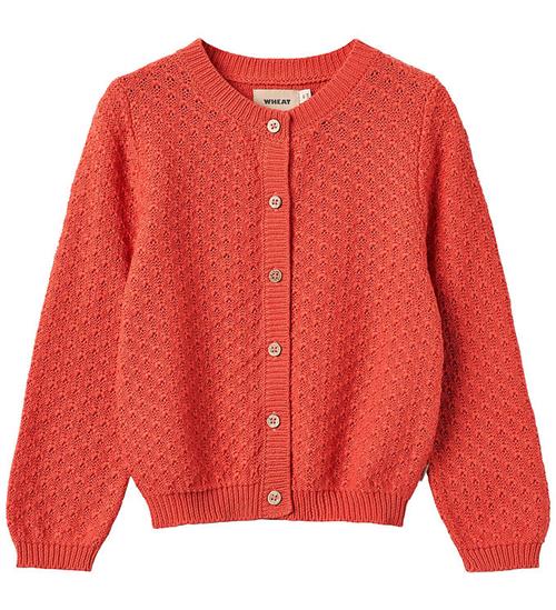 Se Wheat Cardigan - Strik - Magnella - Candy Red m. HulmÃ¸nster ved KidsWorld