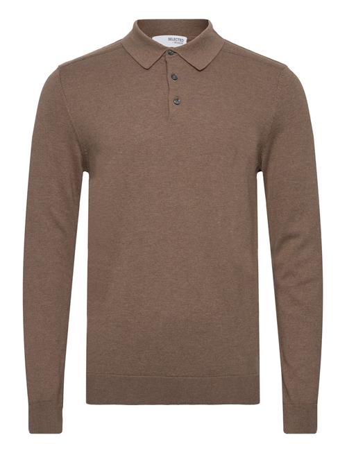 Se Selected Homme Slhberg Ls Knit Polo Noos Selected Homme Brown ved Booztlet