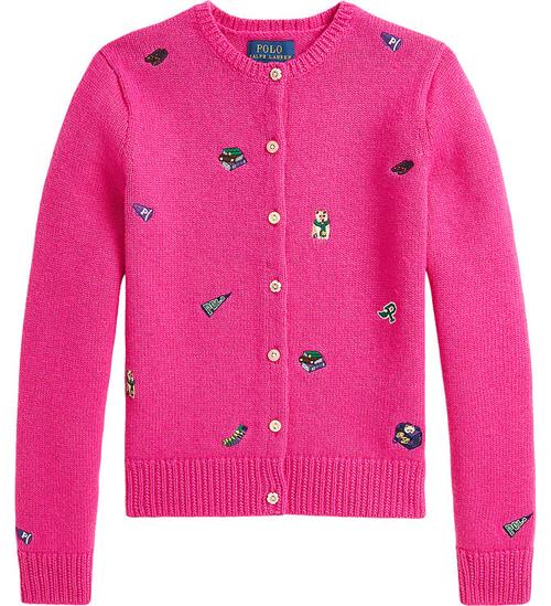 Se Polo Ralph Lauren Cardigan - Uld - Colge Pink m. Broderier ved KidsWorld