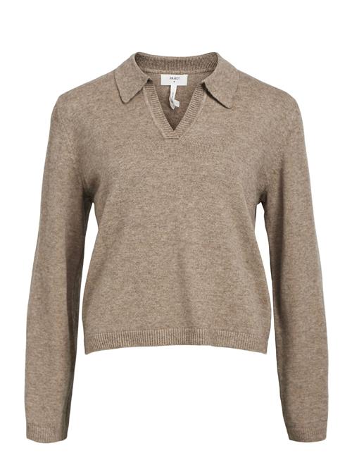 Objthess L/S V-Neck Knit Polo Noos Object Beige