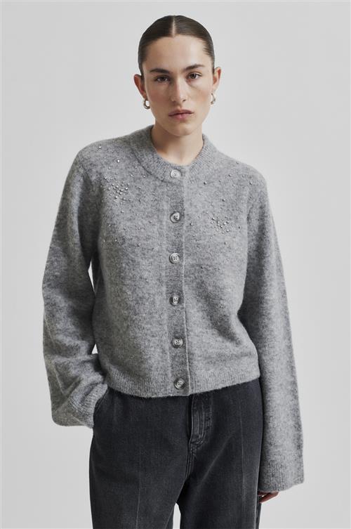 Se Second Female Sparkling Alpaca Blend Knit Cardigan Kvinde Grey Melange Cardigans Str L - hos Magasin ved Magasin