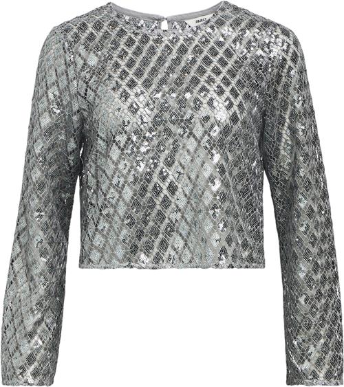 Object Objgitte LO L/S TOP 136 Kvinde Asphalt/silver Sequins Toppe Loose Fit Str L - hos Magasin