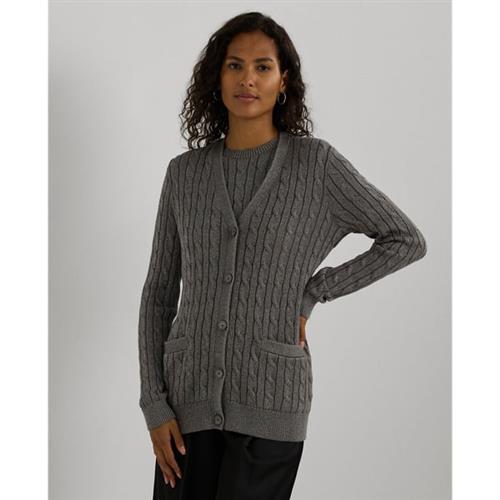 Lauren Ralph Lauren CMB Ctn/br Ryn/lrxls Cardigan Kvinde Deco Pewter Cardigans Str S - hos Magasin