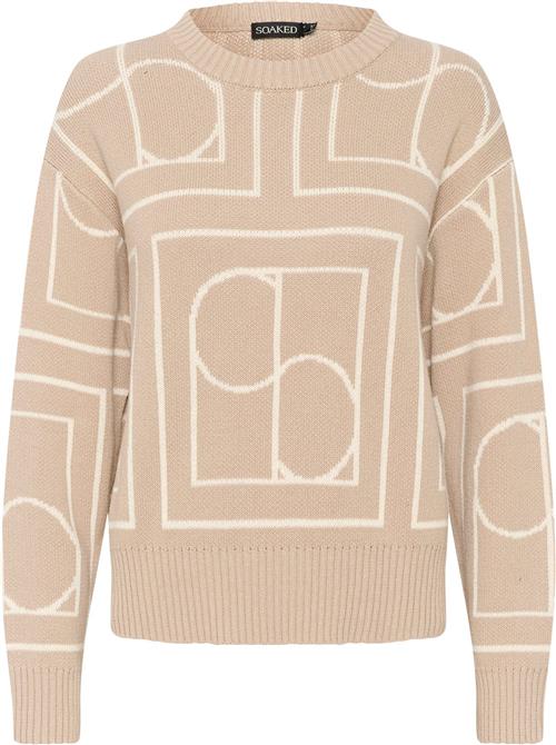 Se Soaked in Luxury Slcabba Pullover LS Kvinde Plaza Taupe Monogram Sweaters Str XS - hos Magasin ved Magasin