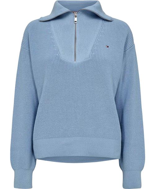 Tommy Hilfiger CO Cardi Stitch 1/2 ZIP SWT Kvinde Well Water Sweatshirts Str L - hos Magasin