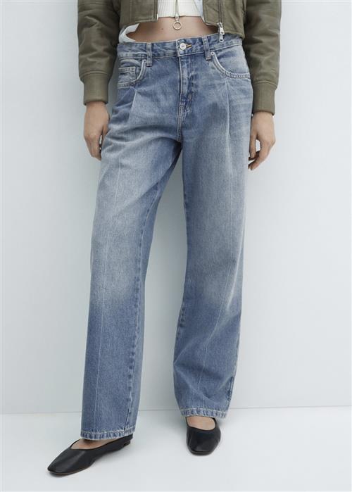 MANGO Straight Pleated Jeans Kvinde Open Blue Straight Jeans Str 46 - Denim hos Magasin