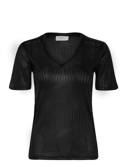 T-Shirt From Freequent In A Beautiful Material With Allover Foil And A Ribbed Te FREE/QUENT Black